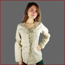 Lade das Bild in den Galerie-Viewer, Schnürbluse - Mittelalter Bluse langarm - Spitze - hanf - Carbone