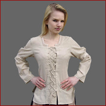 Lade das Bild in den Galerie-Viewer, Schnürbluse "Emmi" Hanffarben