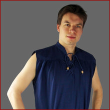 Lade das Bild in den Galerie-Viewer, Mittelalter Hemd Herren ärmellos blau