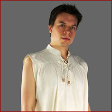 Lade das Bild in den Galerie-Viewer, Ärmelloses Stehkragen-Schnürhemd "Louis" Natur