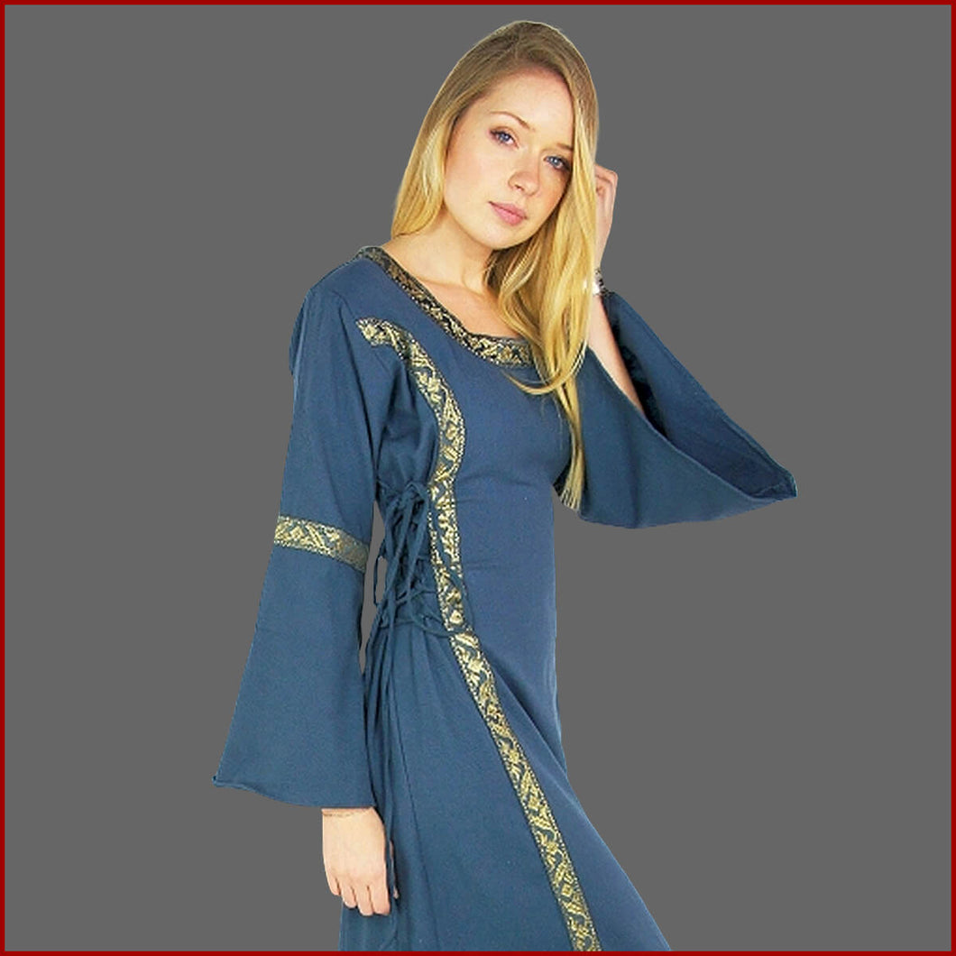 Mittelalterkleid mit Bordüre - 7 Größen - blau