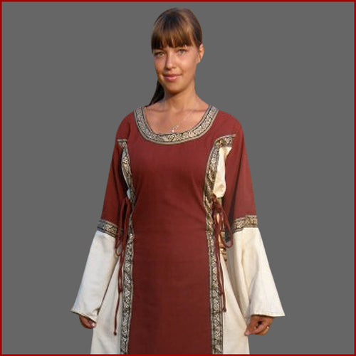 Mittelalterkleid mit Bordüre - 7 Größen - rot natur - Leonardo Carbone
