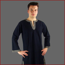 Lade das Bild in den Galerie-Viewer, Langärmelige Mittelalter TUNIKA Herren BAUMWOLLE schwarz