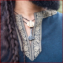 Lade das Bild in den Galerie-Viewer, Wikingertunika dunkelblau mit Bordüre - Kurzarm