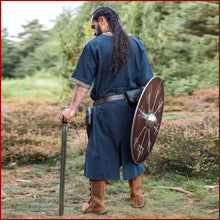 Lade das Bild in den Galerie-Viewer, Kurzärmelige Mittelalter Tunika Baumwolle Leinen blau