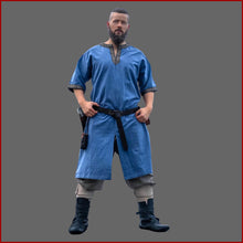 Lade das Bild in den Galerie-Viewer, Mittelalter Kurzarmtunika Richard blau