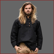 Lade das Bild in den Galerie-Viewer, Mittelalter Hemd - Holzknöpfe - Baumwolle - schwarz - Leonardo Carbone