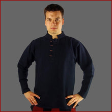 Lade das Bild in den Galerie-Viewer, Schwarzes Mittelalterhemd aus handgewebter Baumwolle schwarz