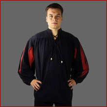 Lade das Bild in den Galerie-Viewer, LANDSKNECHTHEMD - schwarz rot - Mittelalter Hemd - Leonardo Carbone
