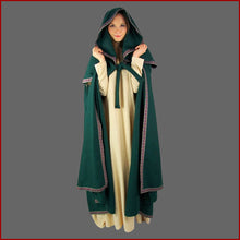 Lade das Bild in den Galerie-Viewer, Mittelalter UMHANG Damen große Kapuze Wollgewebe GRÜN Leonardo Carbone
