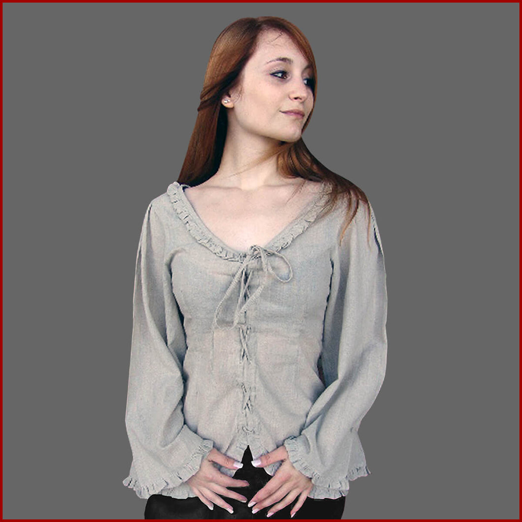 Rüschenbluse - Mittelalter Bluse - langarm - 7 Größen - hanf - Carbone