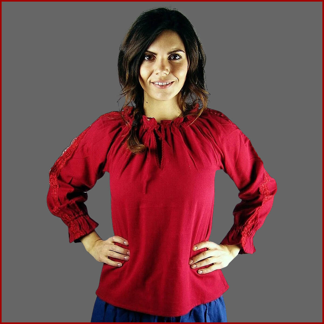 Langärmelige MITTELALTERBLUSE - Carmenbluse - rot - 7 Größen | Carbone