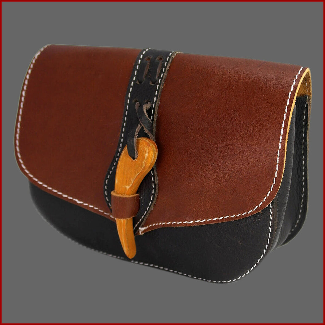 Mittelalterliche Leder GÜRTELTASCHE Holzverschluss - Leonardo Carbone