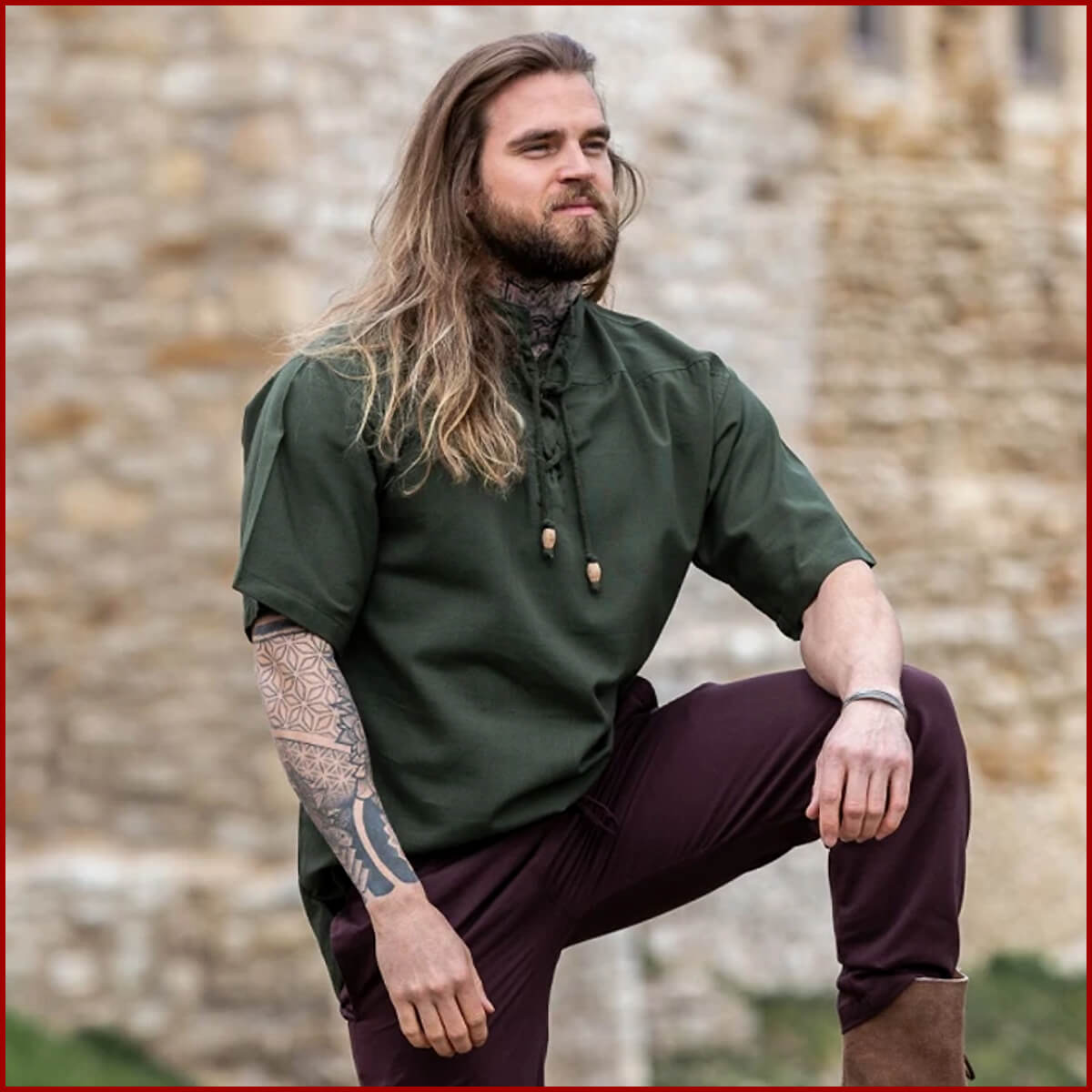 Mittelalter Herren Bekleidungsset - Leinenhemd & Hose Mit Knöchelriemen, Vintage Look