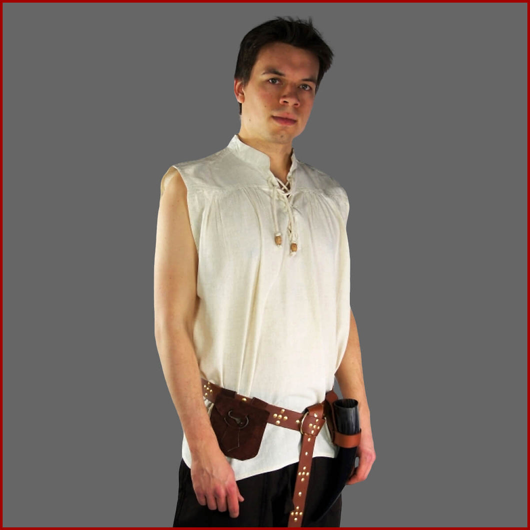 Ärmelloses Mittelalter-Hemd Für Herren – Viking-Kostüm Mit Schnürkragen, Steampunk, Renaissance, Piraten-Look Ärmelloses Mittelalter-Hemd Für Herren – Viking-Kostüm Mit Schnürkragen, Steampunk, Renaissance, Piraten-Look