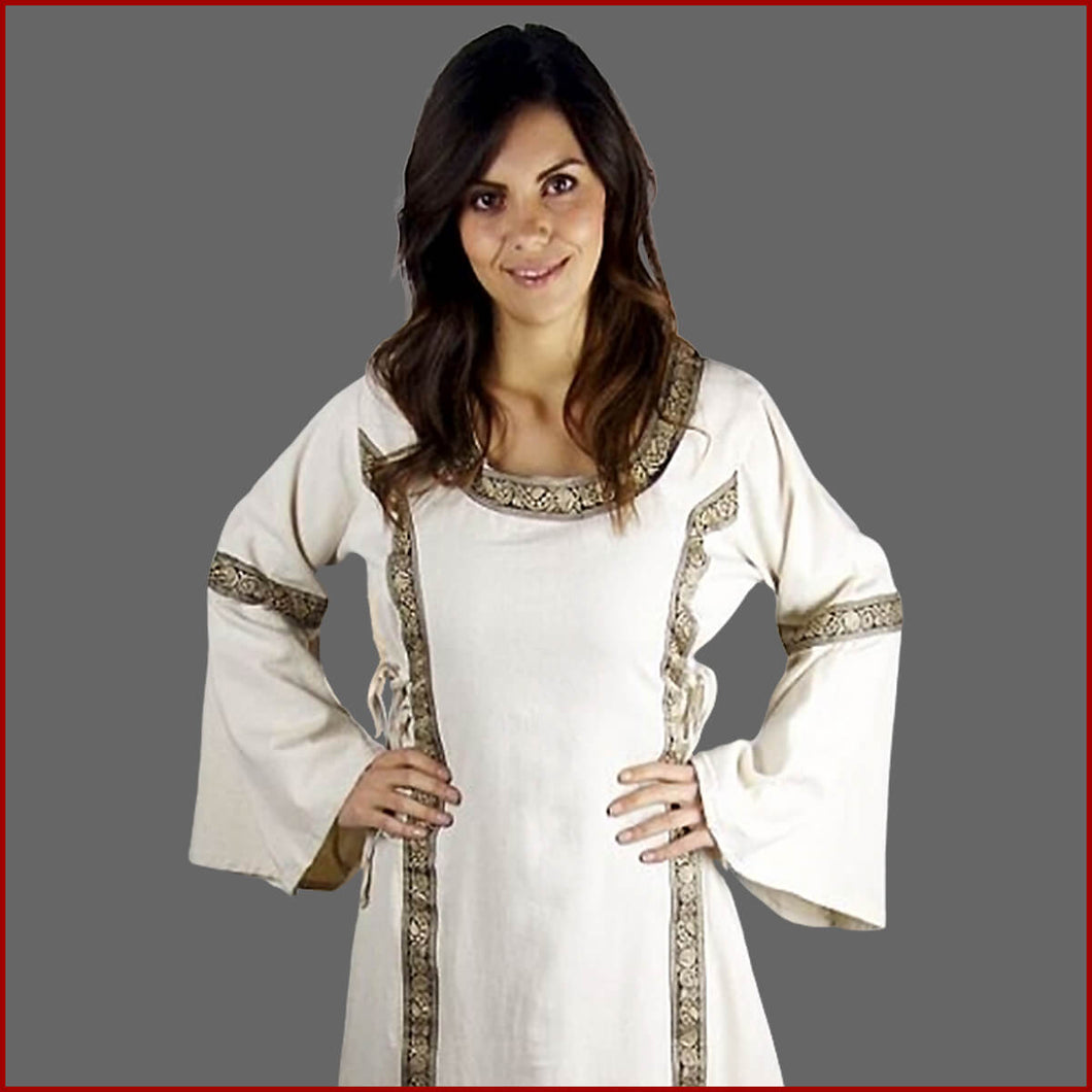 Mittelalter Kleid mit Bordüre - 7 Größen - natur - Leonardo Carbone