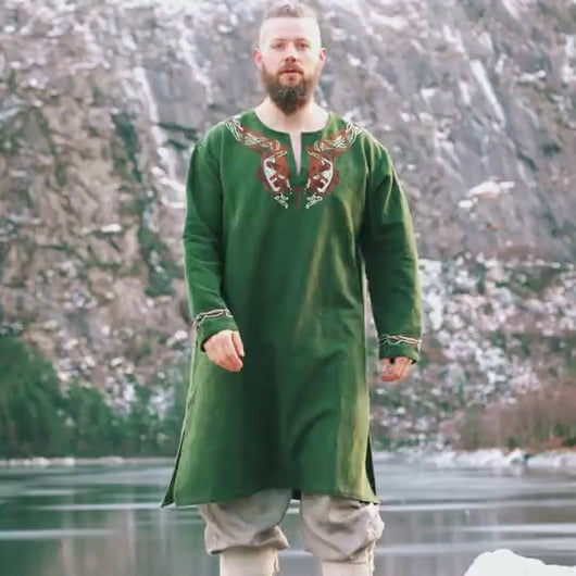 VIDEO - Wikinger Tunika grün - Mittelalter Tunika