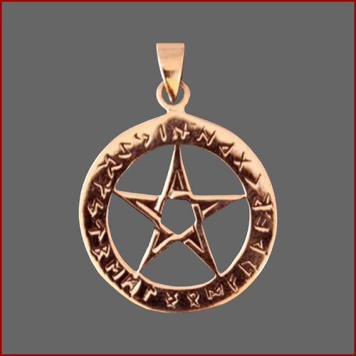 RUNEN PENTAGRAMM - Bronze - Schutz Amulett Drudenfuß Talisman Pentakel
