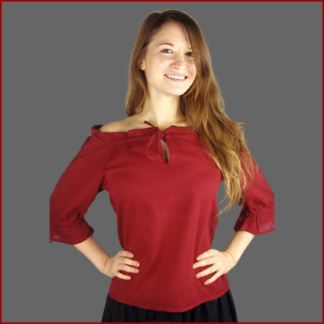 Kurzärmelige MITTELALTER BLUSE Carmenbluse rot | Leonardo Carbone