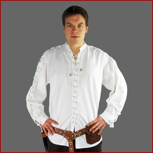 Mittelalter Hemd - Schnürung mit Metallösen weiß Leonardo Carbone