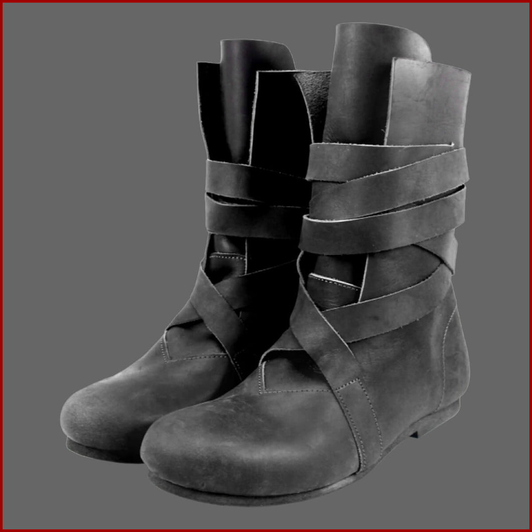 Mittelalter Wikinger Stiefel Leder Haithabu SCHWARZ - Leonardo Carbone